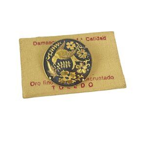 Vintage 24K Gold-Plated Toledo Damasquinado Brooch Pin